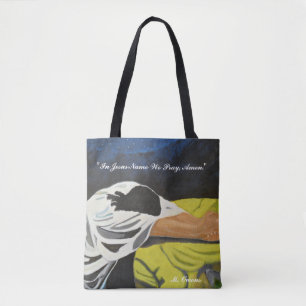 "En Nombre De Jesús Rezamos, Amén." Bolso de tela