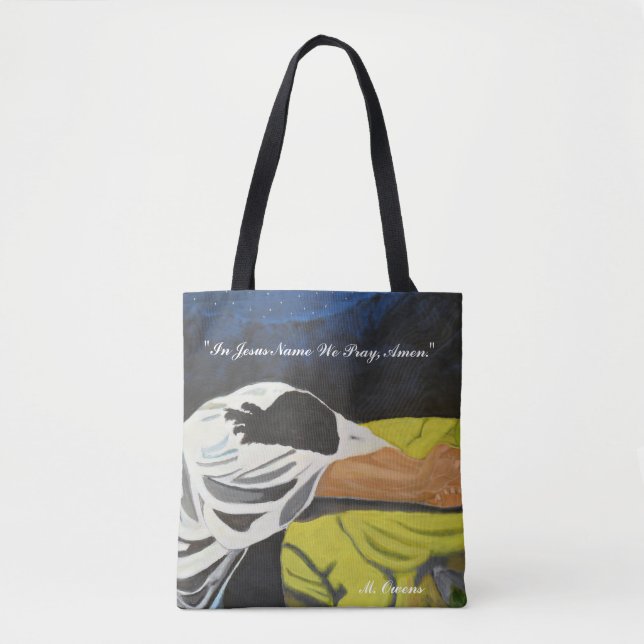 "En Nombre De Jesús Rezamos, Amén." Bolso de tela (Anverso)