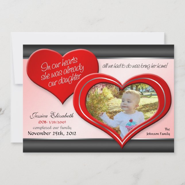 En nuestros corazones - Invitaciones de adopción d (Anverso)
