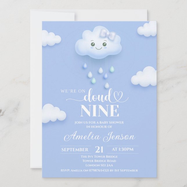 En Nueve Invitaciones De Ducha De Bebé En La Nube (Anverso)