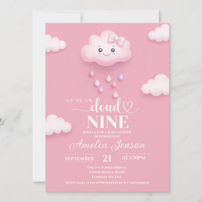 En Nueve Invitaciones De Ducha De Bebé En La Nube (Anverso)