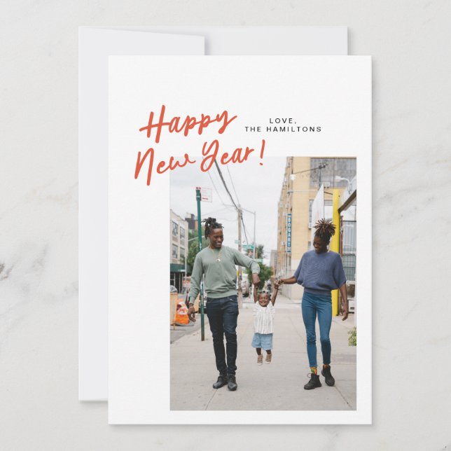 En una tarjeta de foto plana de Año Nuevo inclinad (Anverso)