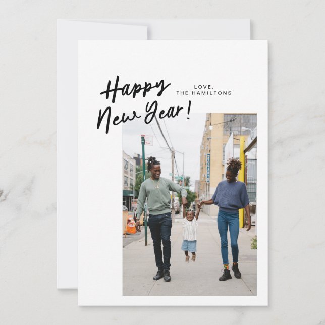 En una tarjeta de foto plana de Año Nuevo inclinad (Anverso)