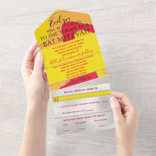 En Uno BM Bar Bat Mitzvah Todo Un Invitación Purpurina Ol