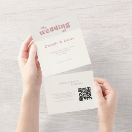 En Uno Código QR Rosa Polvoriento Retro Invitación todo e