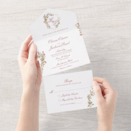 En Uno Elegante Cresta de Acuarela Floral Invitación Todo