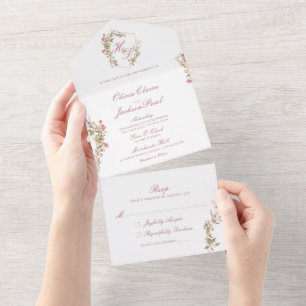 En Uno Elegante Cresta de Acuarela Floral Invitación Todo