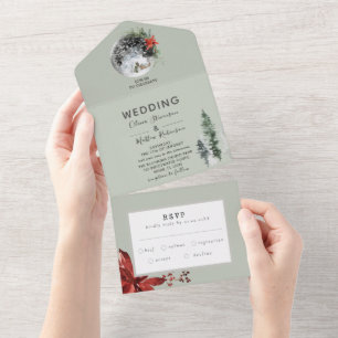 En Uno Invitación de Boda de Bosque Invernal Nevado Todo 