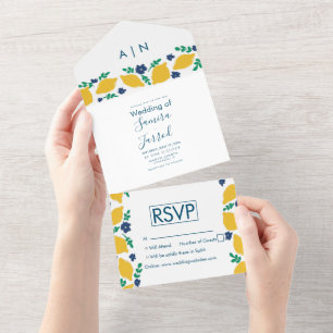 En Uno Invitación de boda de limón dibujada a mano todo e