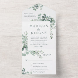 En Uno Invitación de boda elegante eucalipto verde todo e