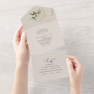 En Uno Invitación de boda tonos neutros Pampas beige Todo
