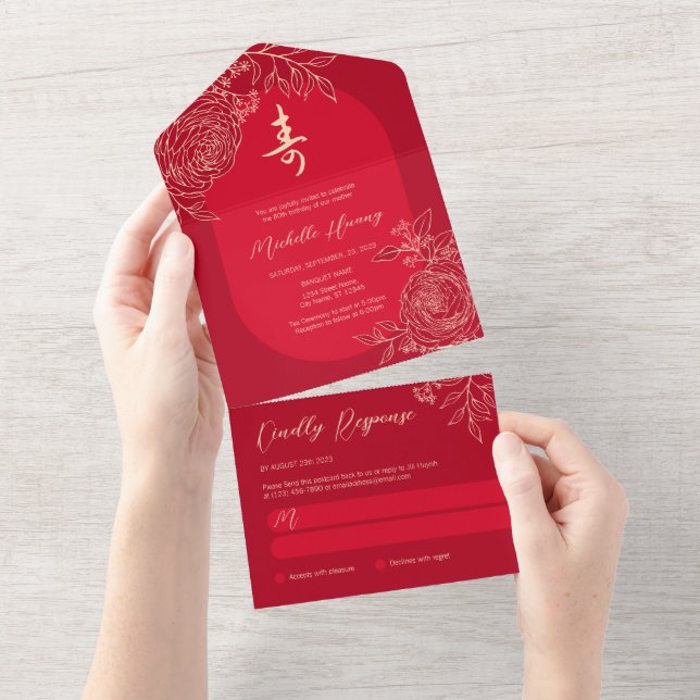 En Uno Invitación de cumpleaños de longevidad china todo  (desgarro)