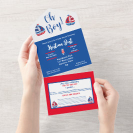 En Uno Invitación náutica para baby shower de niño Todo e