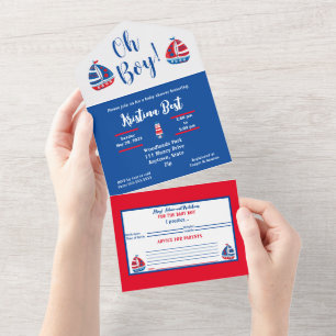 En Uno Invitación náutica para baby shower de niño Todo e