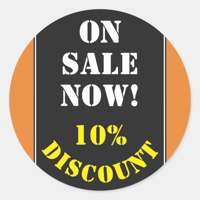 "EN VENTA AHORA!" "10% DE DESCUENTO" Pegatina redo (Anverso)