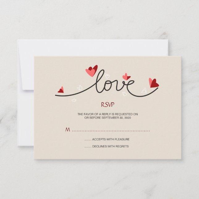 Enamorado Simple Elegante Boda de texto RSVP (Anverso)