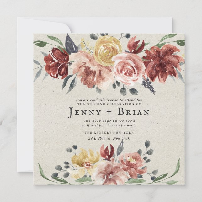Enamorarse | Boda Cuadrada Floral Rústica (Anverso)