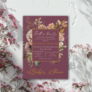 Enamorarse Otoño Floral Elegante Invitación Burgun