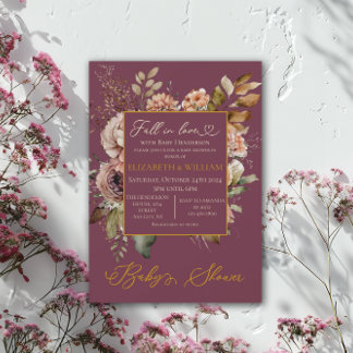 Enamorarse Otoño Floral Elegante Invitación Burgun