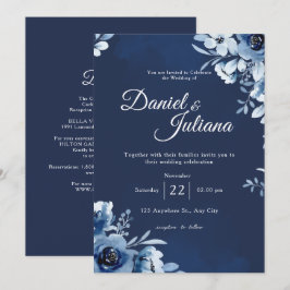 Encaje Blanco sobre Azul Marino Tarjeta de Invitac