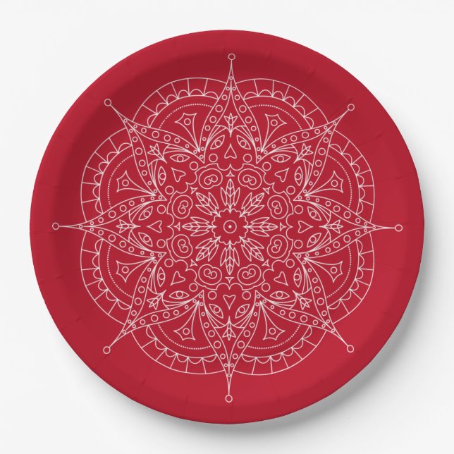 Encaje Blanco Sobre Plato De Papel Rojo (Anverso)