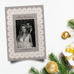 Encaje de Marfil Foto Elegante Navidad Alegre Vint