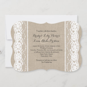 Encaje en blanco en la invitación a la boda de Bur