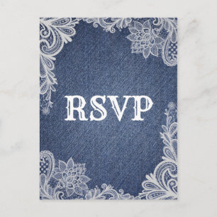 Encaje Floral Denim y Blanco Tarjeta de Respuesta 