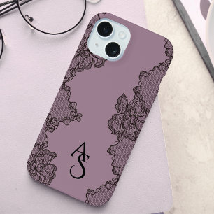 Encaje Floral Negro Malva Monogramado