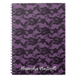 Encaje Floral Negro sobre Cuaderno Púrpura