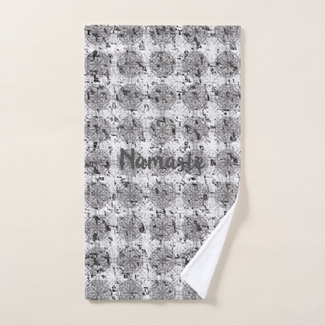 Encaje negro, blanco y gris desgastado (Toalla de mano)