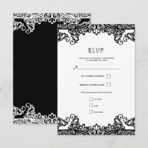 Encaje negro y blanco elegante boda RSVP