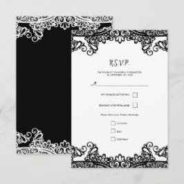Encaje negro y blanco Elegante RSVP de boda