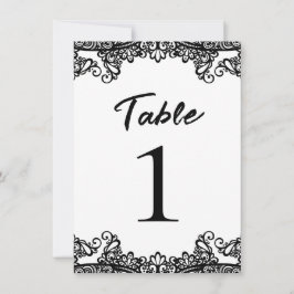 Encaje negro y blanco Número de mesa para boda ele