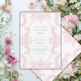 Encaje Rosa Caprichoso Invitación de Boda Vintage 