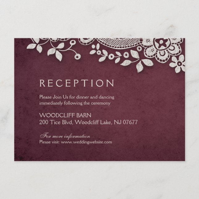 encaje rústico borgoña vintage recepción boda (Anverso)
