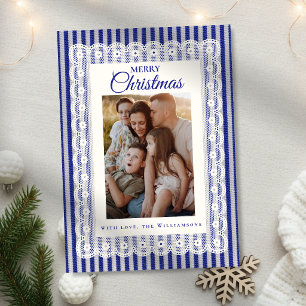 Encaje Vintage Azul Real Raya Un Foto Navidad