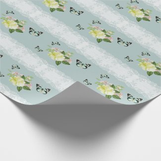 Encaje y puntillas blancas, flores y mariposas wrapping paper