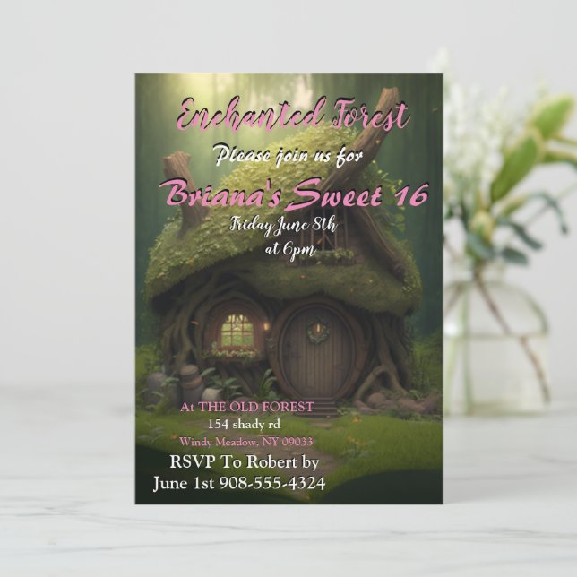 Encantada cabaña de bosque dulce 16 Invitación (Anverso de pie)
