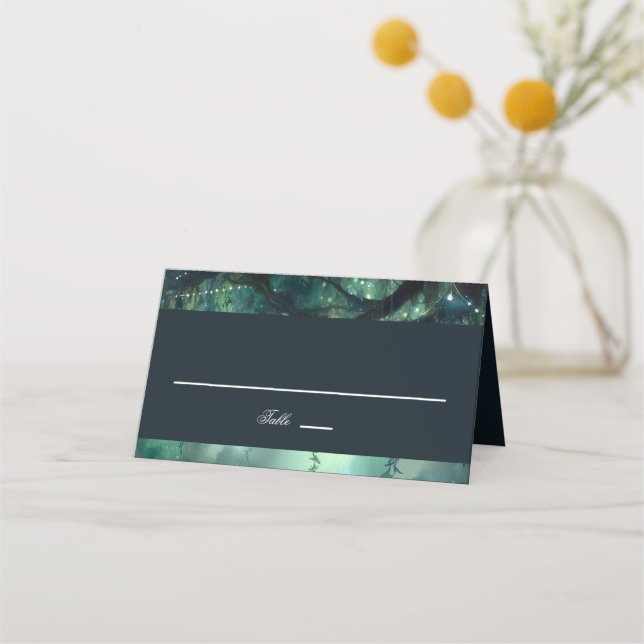 Encantada tarjeta de lugar de boda del jardín mági (Anverso)
