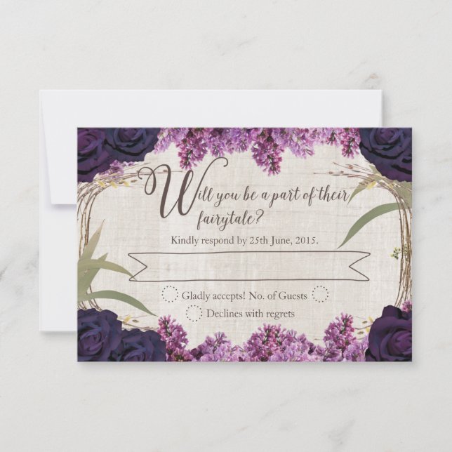 Encantado Bosque Purple Fairytale Wedding RSVP (Anverso)