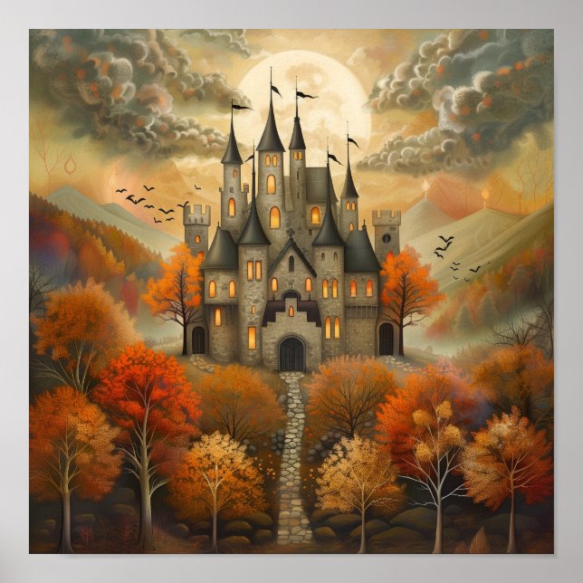 Encantado Castillo de Otoño en el arte de la IA no (Frente)
