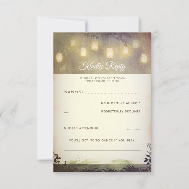 Encantado Mason Jar Luces Boda RSVP (Anverso)