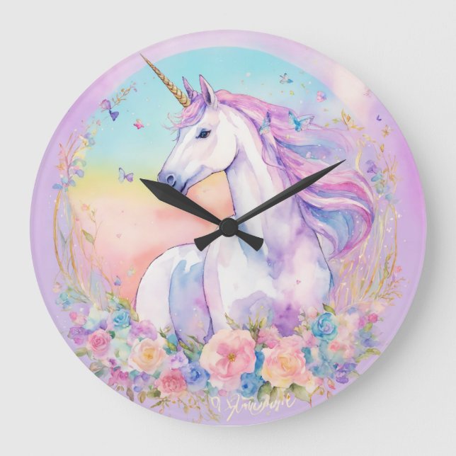 "Encantado unicornio sueña con reloj de pared" (Anverso)