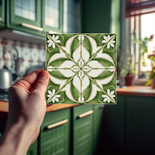 Encantador Azulejo Cerámico Floral Simétrico Verde