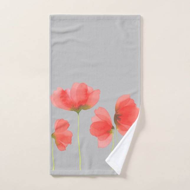 Encantador baño floral gris y rojo (Toalla de mano)