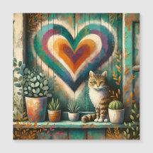 Encantador Corazón de Gato Rústico Turquesa, Ámbar