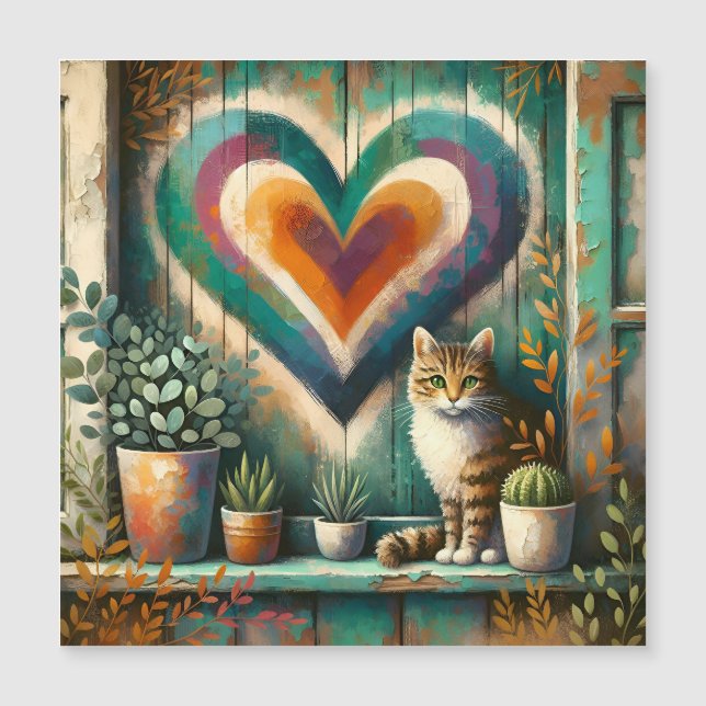 Encantador Corazón de Gato Rústico Turquesa, Ámbar (Anverso)