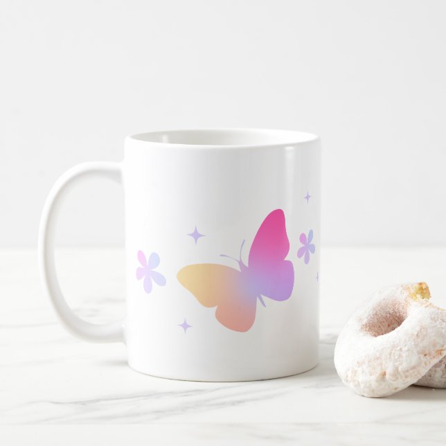 Encantador Diseño de Mariposa Leche y taza de café (Con donut)