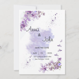 Encantador en morado. Invitación a la boda floral